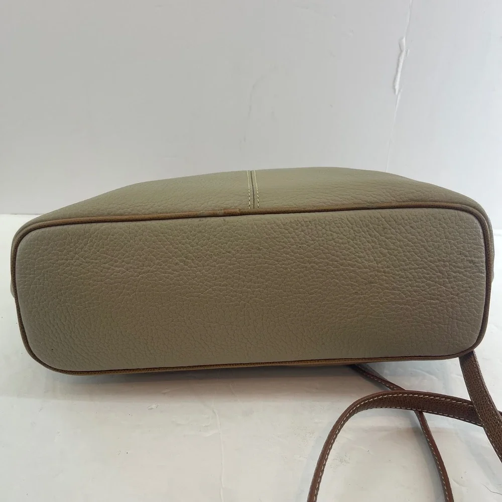 Vintage Liz Claiborne Crossbody Satchel Bag Medium Beige Tan Leather 90s Minimal